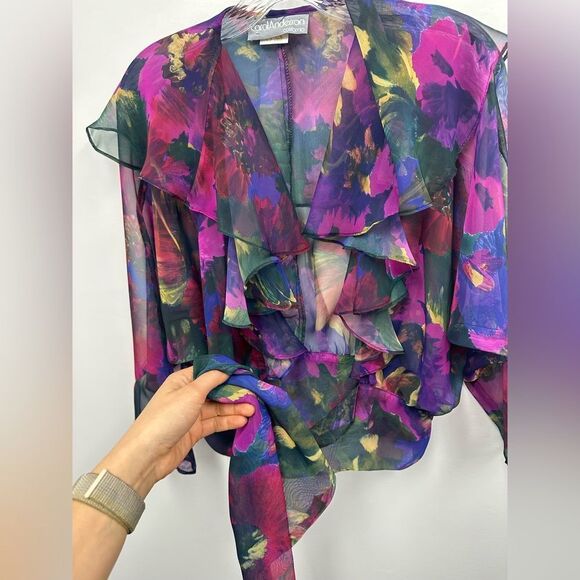 Carol Anderson 70's/80's Floral Tiered Chiffon 2 Piece Maxi Dress & Jacket Set S - Picture 16 of 16